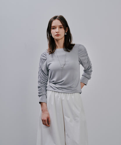 Gather Sleeve Tops [603343] grey