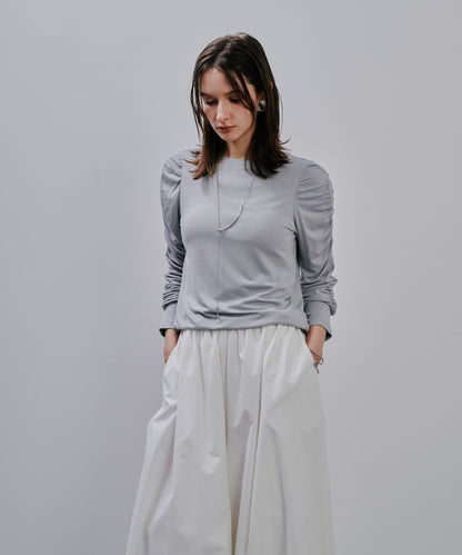 Gather Sleeve Tops [603343] grey