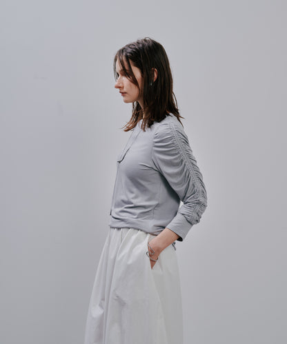 Gather Sleeve Tops [603343] grey