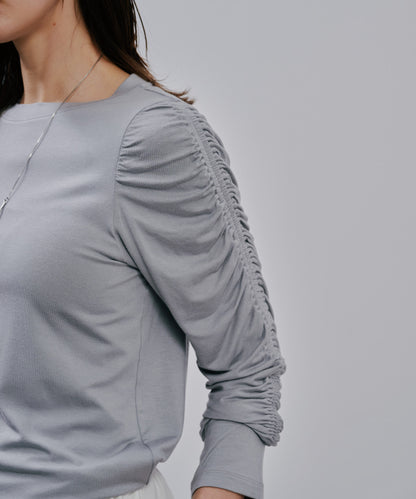 Gather Sleeve Tops [603343] grey