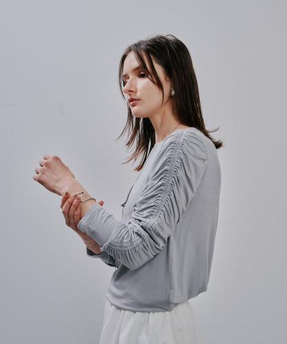 Gather Sleeve Tops [603343] grey