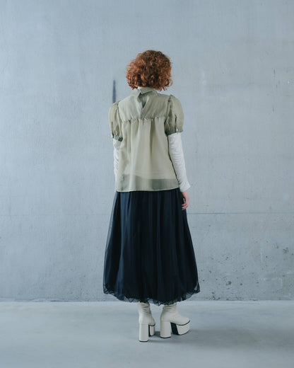 【SALE/50%0ff】Stripe Half Sleeve Blouse [603392] khaki