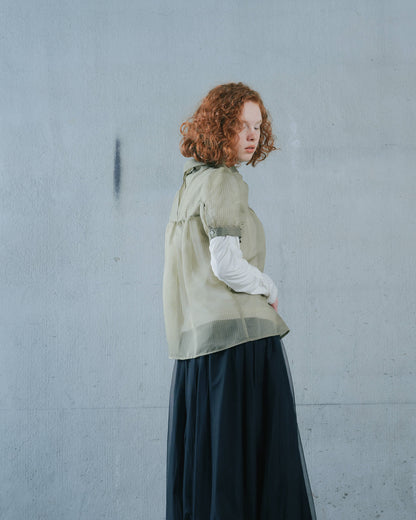 【SALE/50%0ff】Stripe Half Sleeve Blouse [603392] khaki