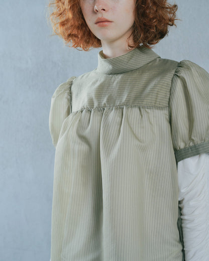 【SALE/50%0ff】Stripe Half Sleeve Blouse [603392] khaki