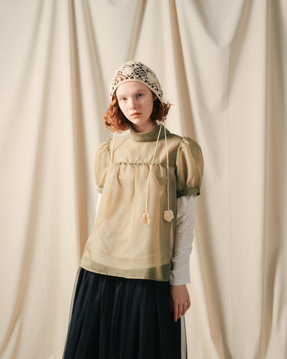 【SALE/50%0ff】Stripe Half Sleeve Blouse [603392] khaki