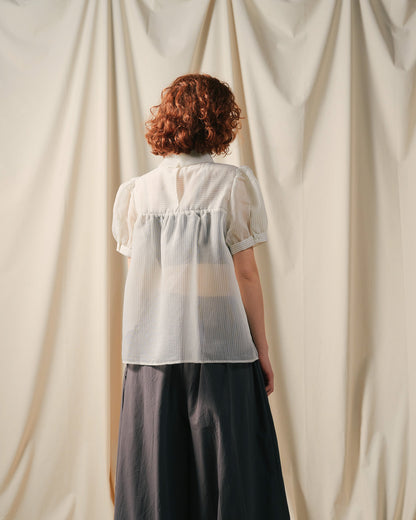 【SALE/50%0ff】Stripe Half Sleeve Blouse [603392] off