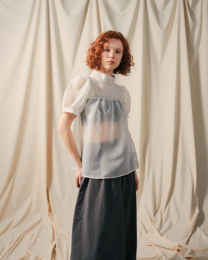【SALE/50%0ff】Stripe Half Sleeve Blouse [603392] off