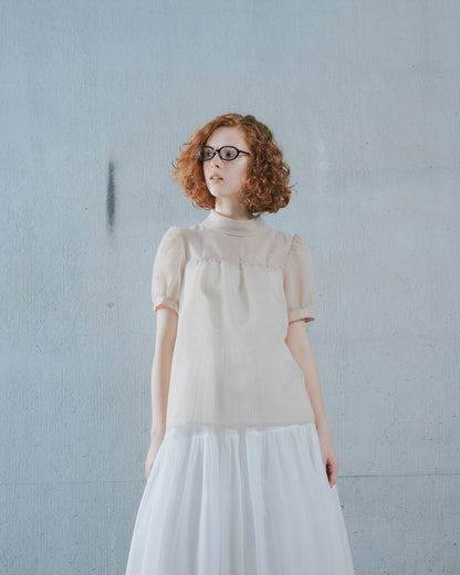 【Summer SALE!!】Stripe Half Sleeve Blouse [603392] light beige(05)