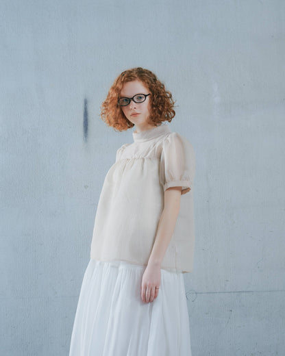 【Summer SALE!!】Stripe Half Sleeve Blouse [603392] light beige(05)