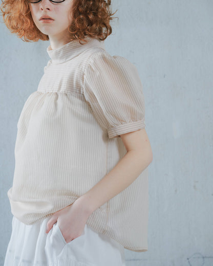 【Summer SALE!!】Stripe Half Sleeve Blouse [603392] light beige(05)