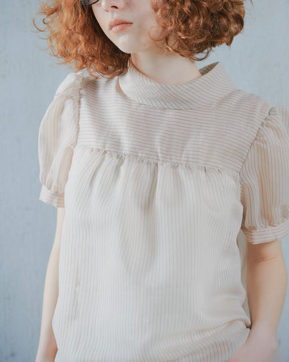 【Summer SALE!!】Stripe Half Sleeve Blouse [603392] light beige(05)