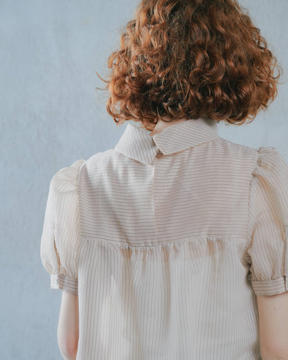 【Summer SALE!!】Stripe Half Sleeve Blouse [603392] light beige(05)