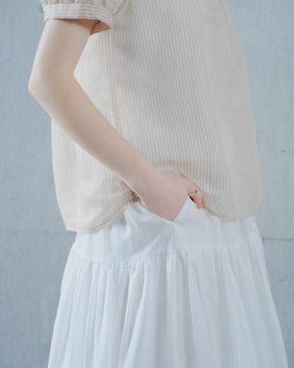 【Summer SALE!!】Stripe Half Sleeve Blouse [603392] light beige(05)