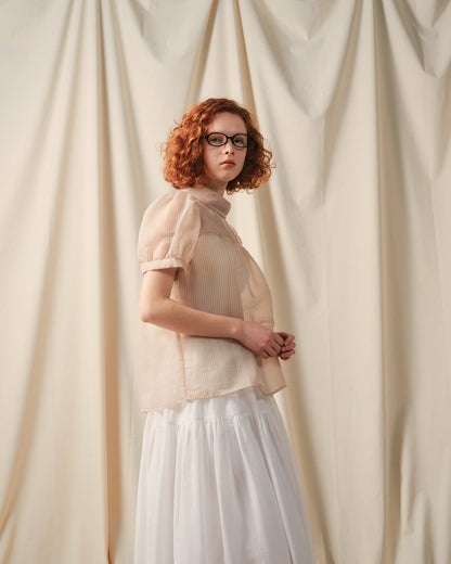 【Summer SALE!!】Stripe Half Sleeve Blouse [603392] light beige(05)