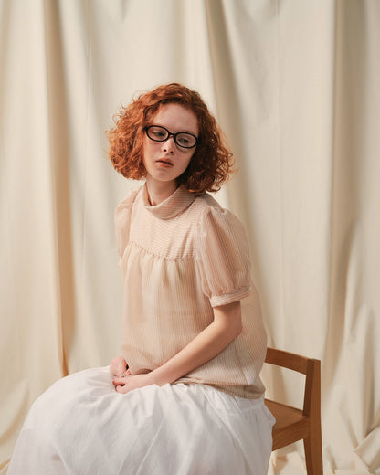 【Summer SALE!!】Stripe Half Sleeve Blouse [603392] light beige(05)