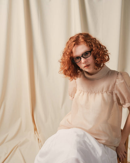 【Summer SALE!!】Stripe Half Sleeve Blouse [603392] light beige(05)