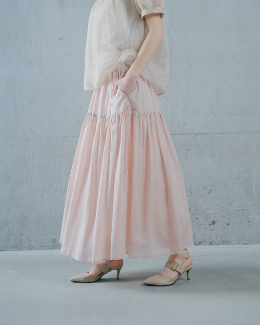 【SALE/50%0ff】Gather Tiered Skirt [603398] pink beige