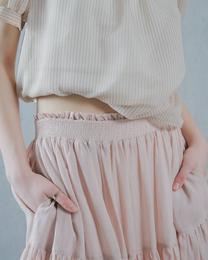 【SALE/50%0ff】Gather Tiered Skirt [603398] pink beige