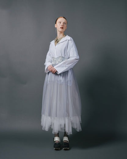 【Summer SALE!!】Jacquard × Tulle Skirt [603390] blue grey(80)