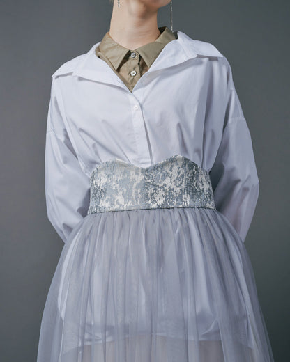 【Summer SALE!!】Jacquard × Tulle Skirt [603390] blue grey(80)
