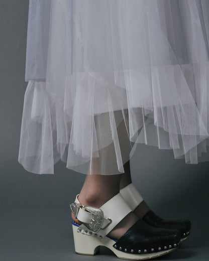 【Summer SALE!!】Jacquard × Tulle Skirt [603390] blue grey(80)
