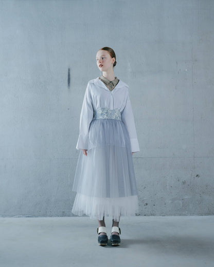 【Summer SALE!!】Jacquard × Tulle Skirt [603390] blue grey(80)