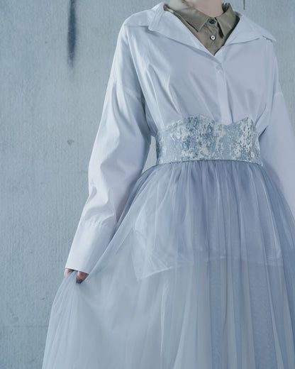 【Summer SALE!!】Jacquard × Tulle Skirt [603390] blue grey(80)
