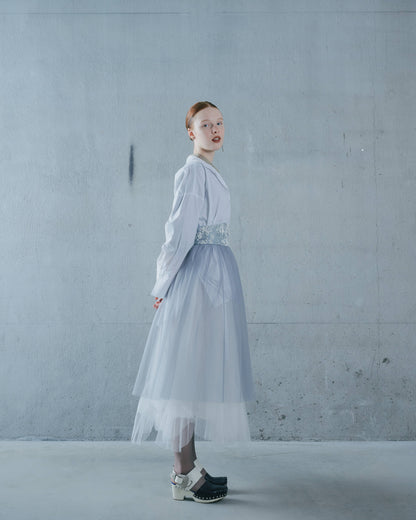 【Summer SALE!!】Jacquard × Tulle Skirt [603390] blue grey(80)