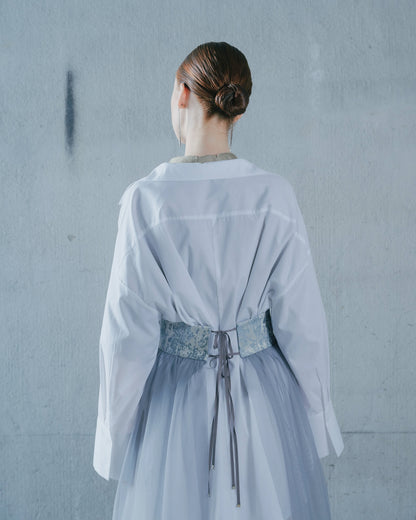 【Summer SALE!!】Jacquard × Tulle Skirt [603390] blue grey(80)