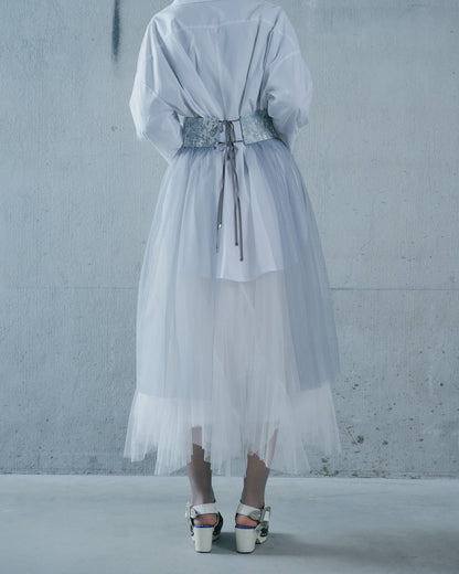 【Summer SALE!!】Jacquard × Tulle Skirt [603390] blue grey(80)