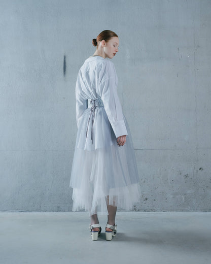 【Summer SALE!!】Jacquard × Tulle Skirt [603390] blue grey(80)