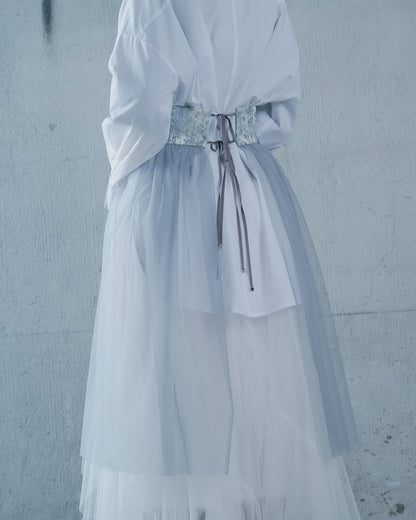 【Summer SALE!!】Jacquard × Tulle Skirt [603390] blue grey(80)