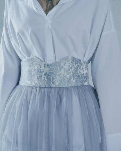 【Summer SALE!!】Jacquard × Tulle Skirt [603390] blue grey(80)