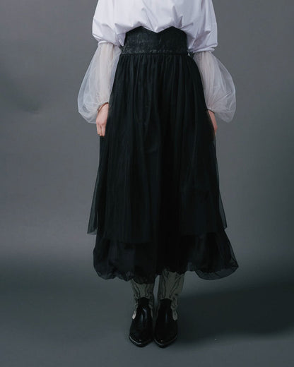 【Summer SALE!!】Jacquard × Tulle Skirt [603390] black(99)
