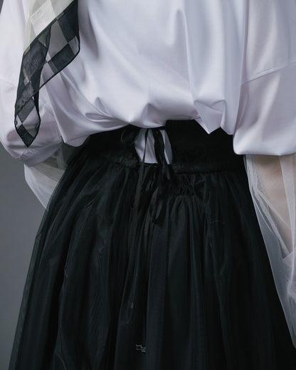 【Summer SALE!!】Jacquard × Tulle Skirt [603390] black(99)