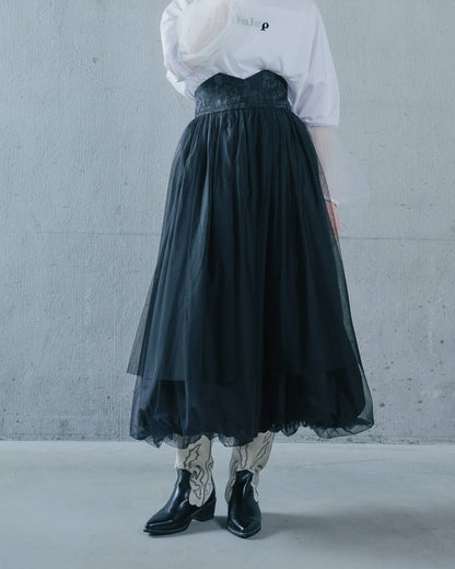 【Summer SALE!!】Jacquard × Tulle Skirt [603390] black(99)