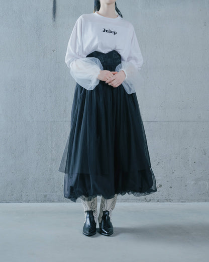 【Summer SALE!!】Jacquard × Tulle Skirt [603390] black(99)
