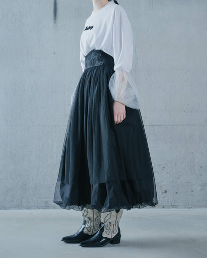 【Summer SALE!!】Jacquard × Tulle Skirt [603390] black(99)