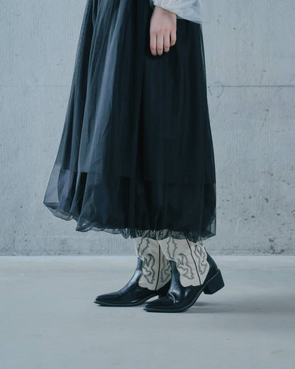 【Summer SALE!!】Jacquard × Tulle Skirt [603390] black(99)