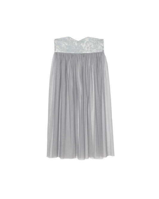 【SALE/50%0ff】Jacquard × Tulle Skirt [603390] blue grey