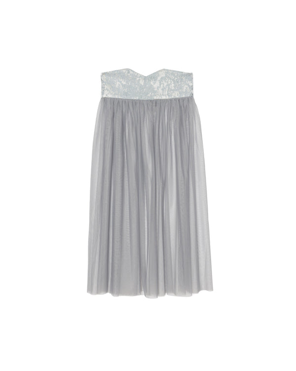 【Summer SALE!!】Jacquard × Tulle Skirt [603390] blue grey(80)